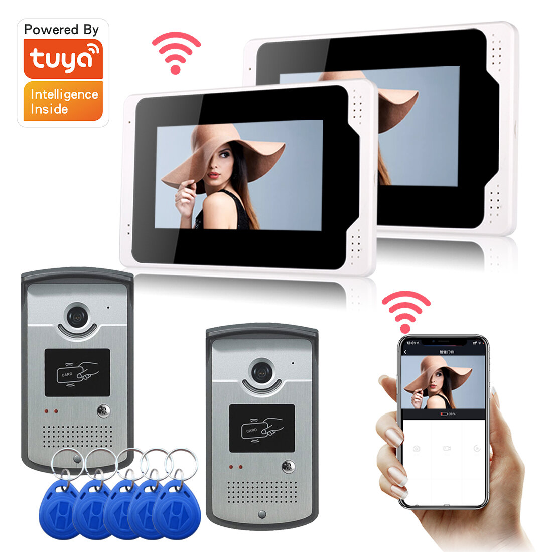 

Ennio 701MEID22 Tuya APP Remote Unlock Visual Intercom 7 Inch 1080P Monitor Wifi Video Doorbell Door Lock Intercom Syste