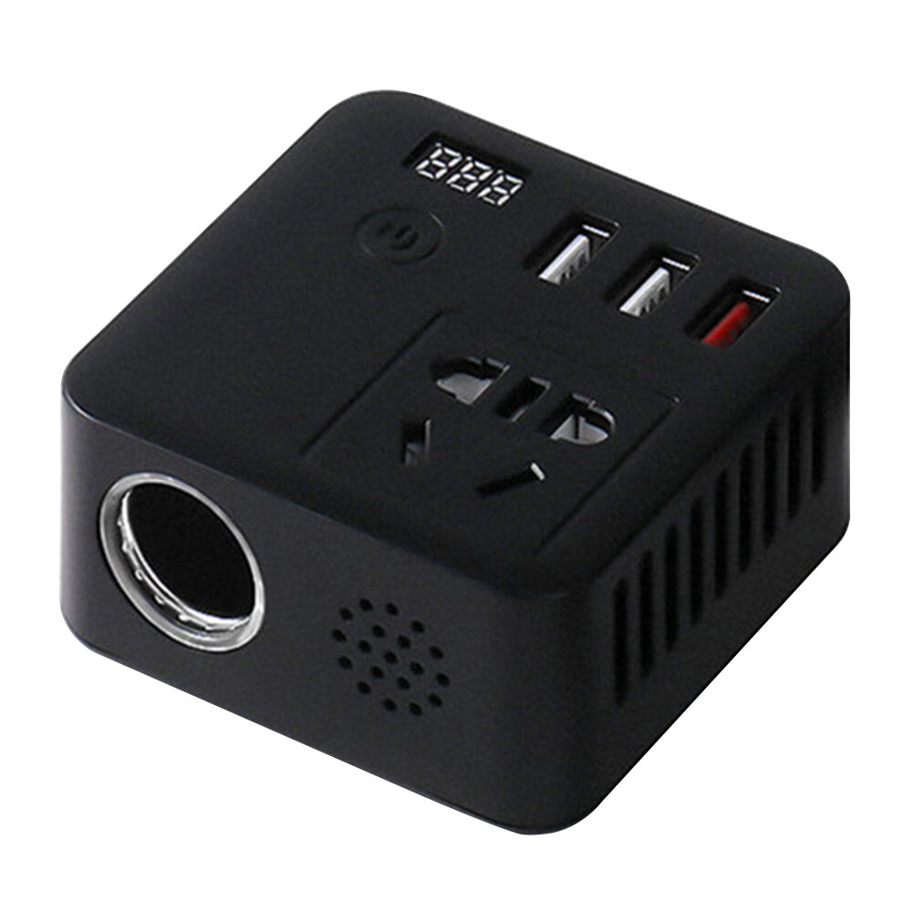 Car Inverter 150W 12V/24V DC To 220V AC Power Supply Inverter Adapter with QC 3.0 USB Charger Fast Charging Black