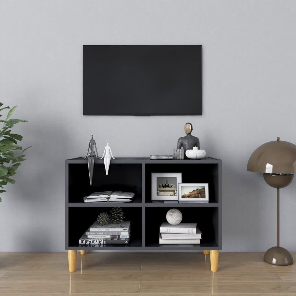 Tv-meubel met massief houten poten Hoogglans grijs 27.4"x11,8"x19,7"