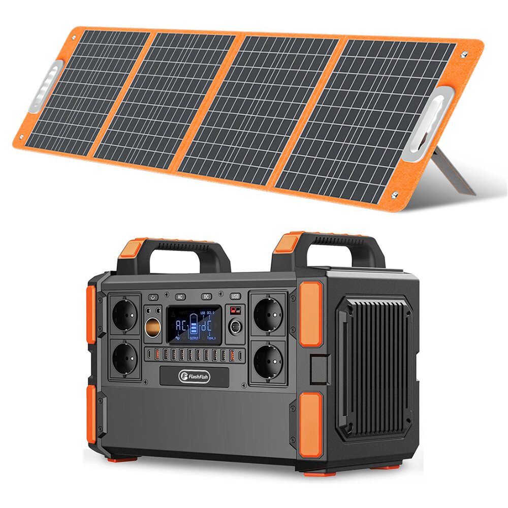 [EU Direct] FlashFish F132 1000W Estação de energia portátil com painel solar dobrável de 100W Fonte de alimentação de emergência para camping, RV e viagens