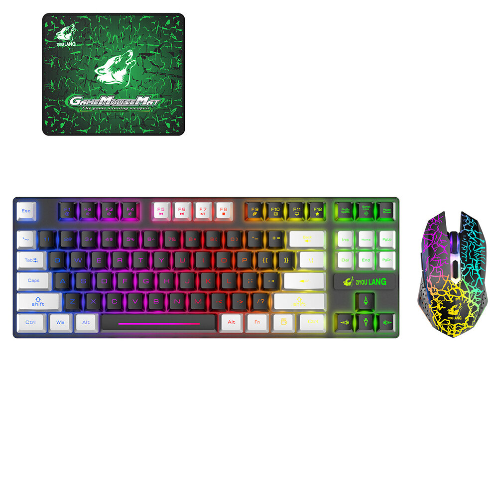 

ZIYOULANG T87 2.4G Wireless Keyboard Mouse Combo 87 Keys Mixed-Color Suspended Keycaps Waterproof Colorful Backlit Keybo
