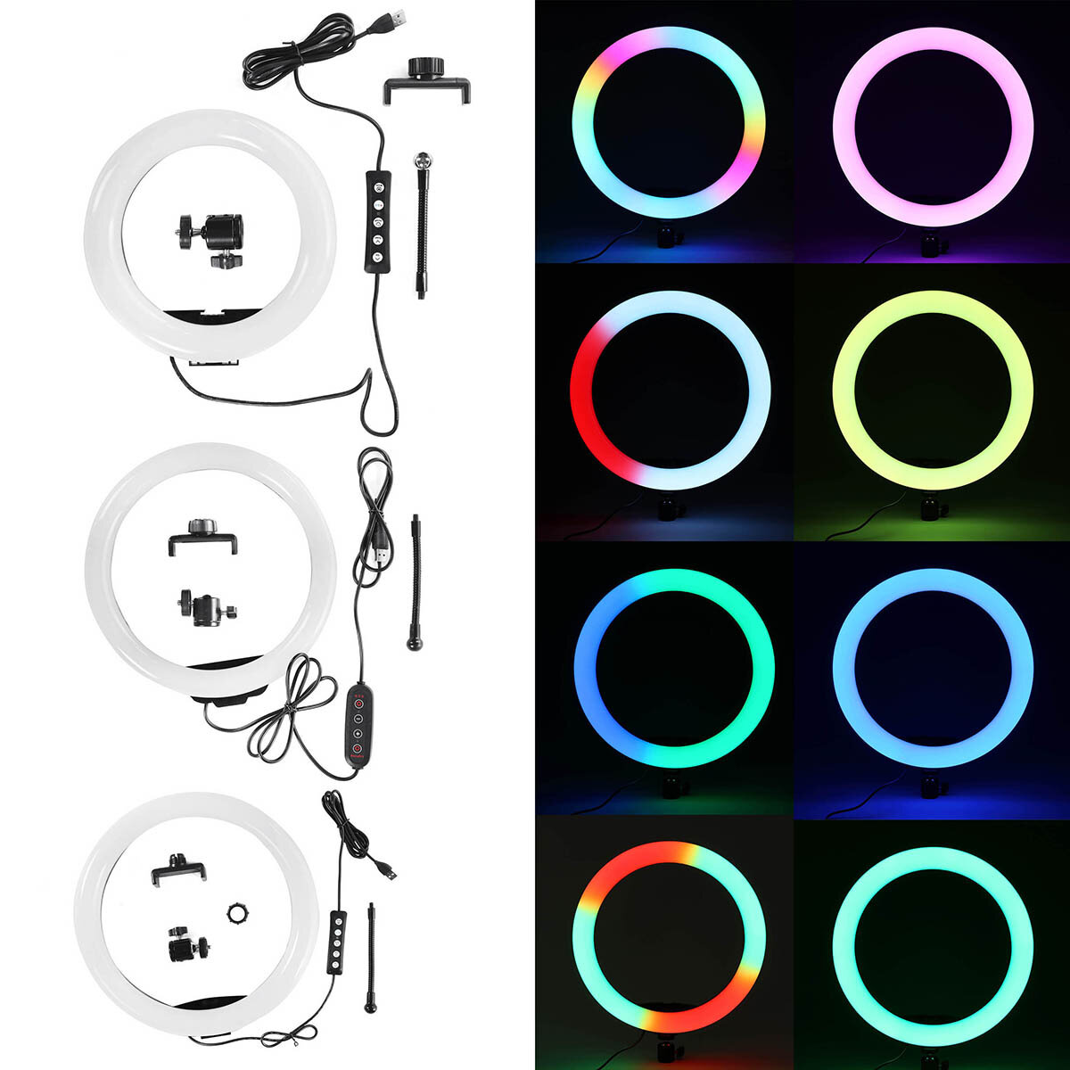 Bakeey 10 inch RGB LED Selfie Ring Invullicht Dimbare Studio Ringlamp voor Beauty Broadcast