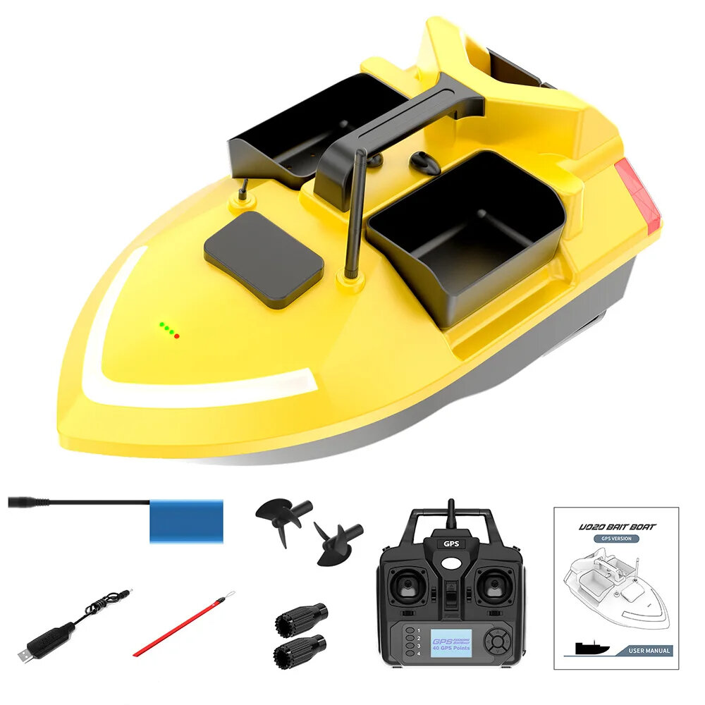 

V020 Fluorescent GPS Remote Control Fishing Bait Boat 40 Positioning Points High-speed Auto Return 500M Distance LED Nig