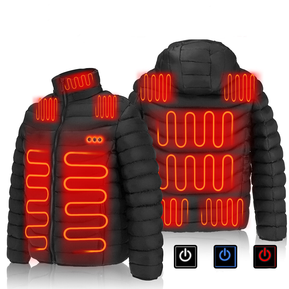 Unisex USB 11-Heating Zones Dual-control Electric Heated Vest Winter Warm Up Jacket Coat Ski Long Sl