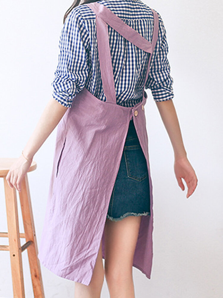 Image of Vintage Baumwolle Leinen japanische Art reine Farbe Schrzen Kleid