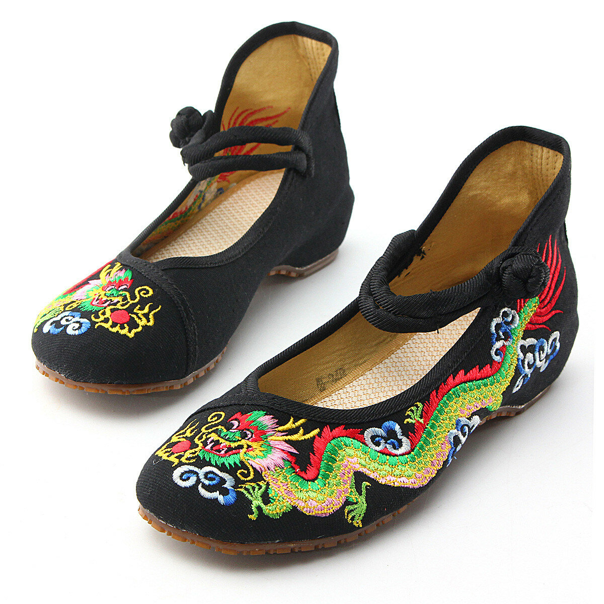 Handgemaakte zomerse comfortabele canvas slippers met Chinese draak borduursel voor dames