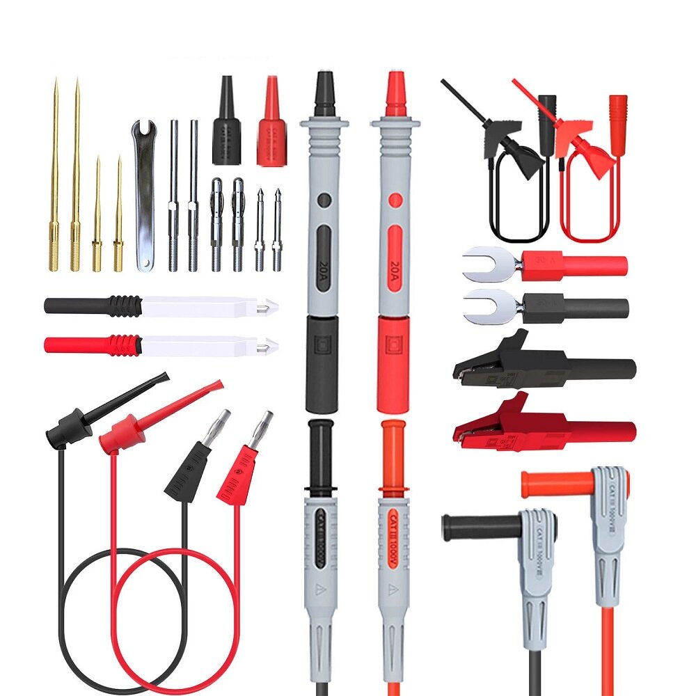 P1308D Silicone Multimeter Test Leads Kit Replaceable Gold-Plated Precision Sharp Probe Set Alligato