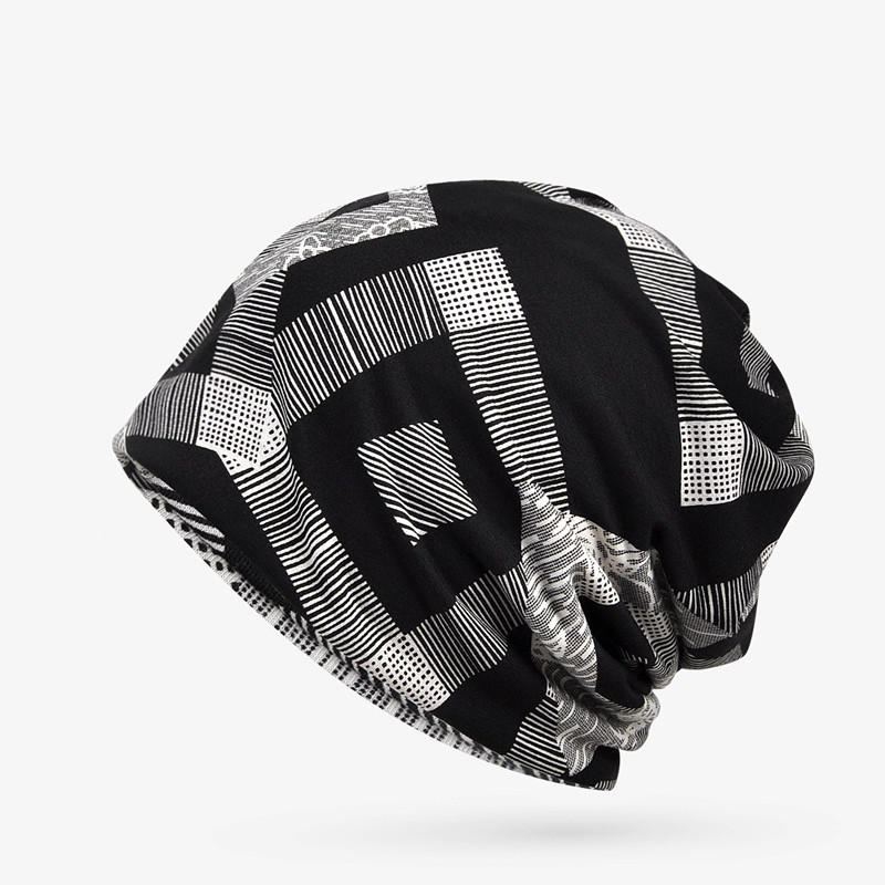 Men Women Thin Cotton Geometry Print Beanies Hats Both Hats And Scarf Use