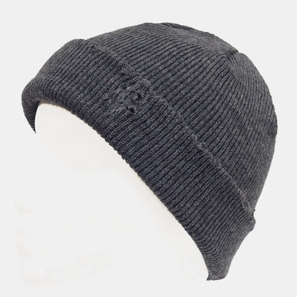 

Men Broken Hole Style Autumn Winter Keep Warm Thickened Solid Color Landlord Skull Hat Knit Hat