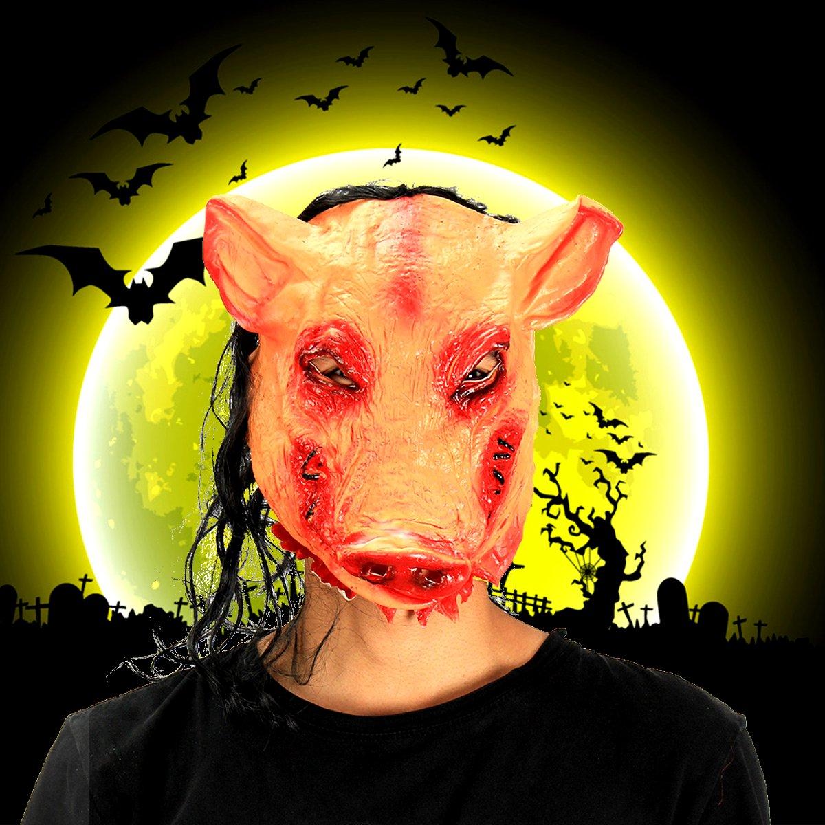 Halloween griezelig dier Prop Latex partij Unisex Scary Pig hoofdmasker met haar Cosplay