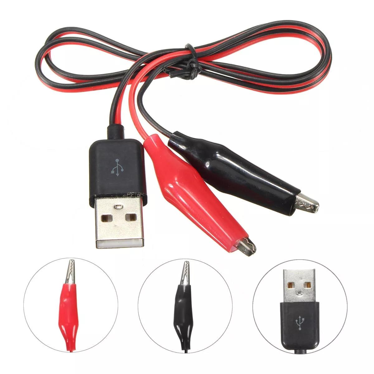 2Pcs DANIU60CM Crocodile Test Clips Clamp to USB Male Connector Power Adapter Cable Wire