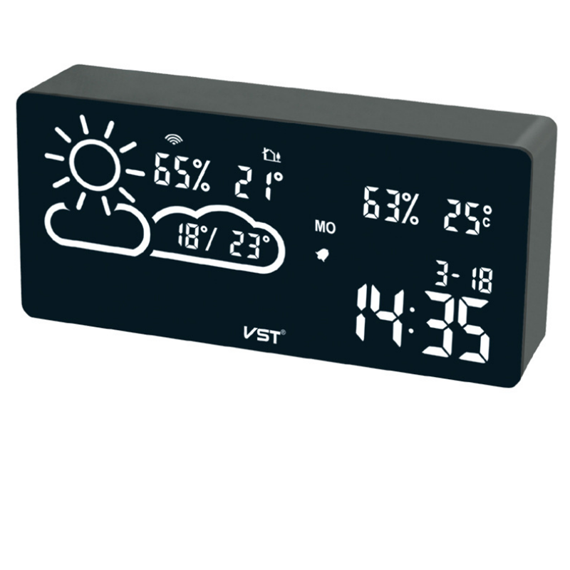 

Jinshida VST882 Digital Wireless USB Backlit Weather Station Thermometer Hygrometer Alarm Clock Automatic Time Adjustmen