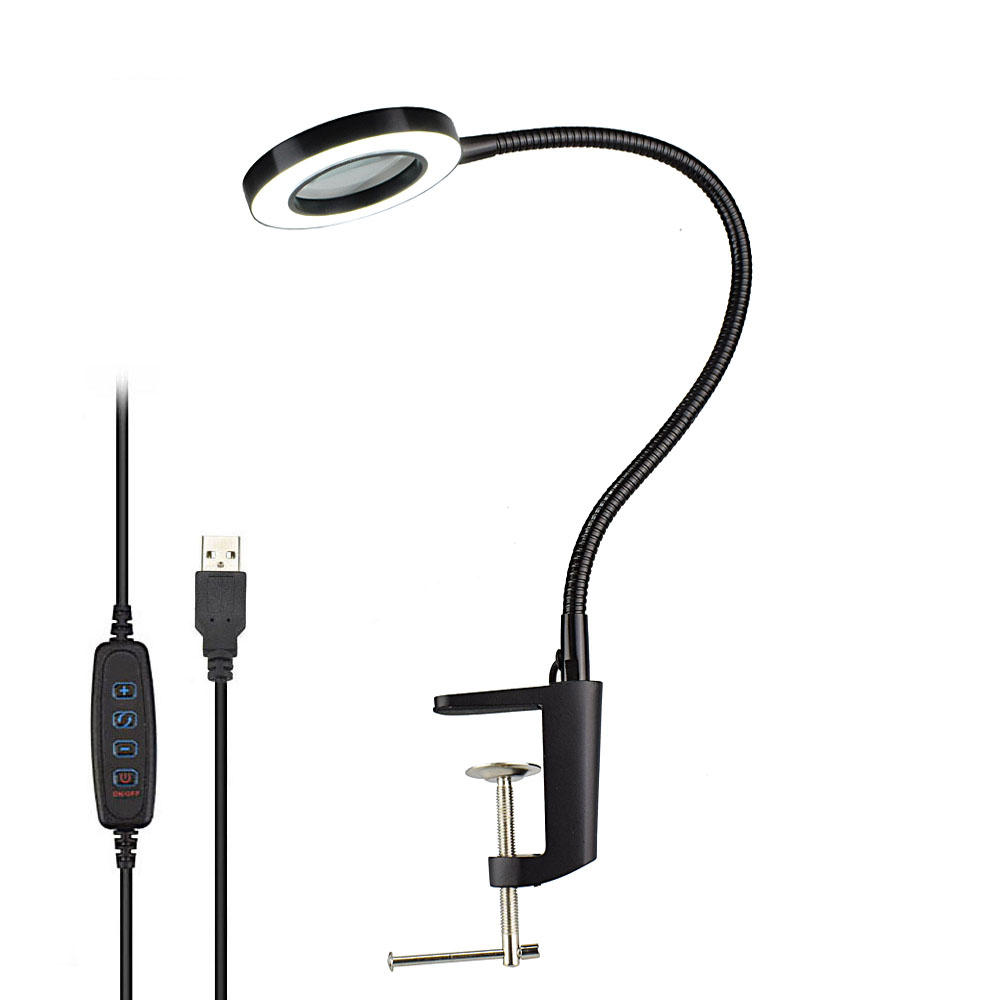 USB 5X Bankschroef Tafelklem Vergrootglas LED-verlichting Flexibele bureaulamp voor lezen Werkverlic