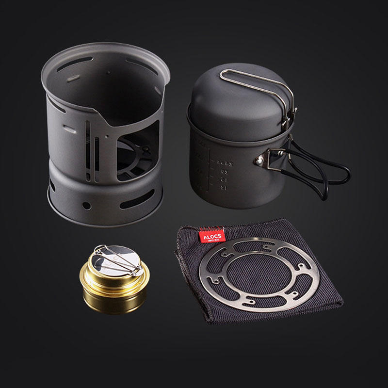 ALOCS CW-C01 7PCS / Set 1-2 Person Outdoor Cookware Camping Alcohol Cooking Stove Cook Set for Camping Hiking Picnic Stove