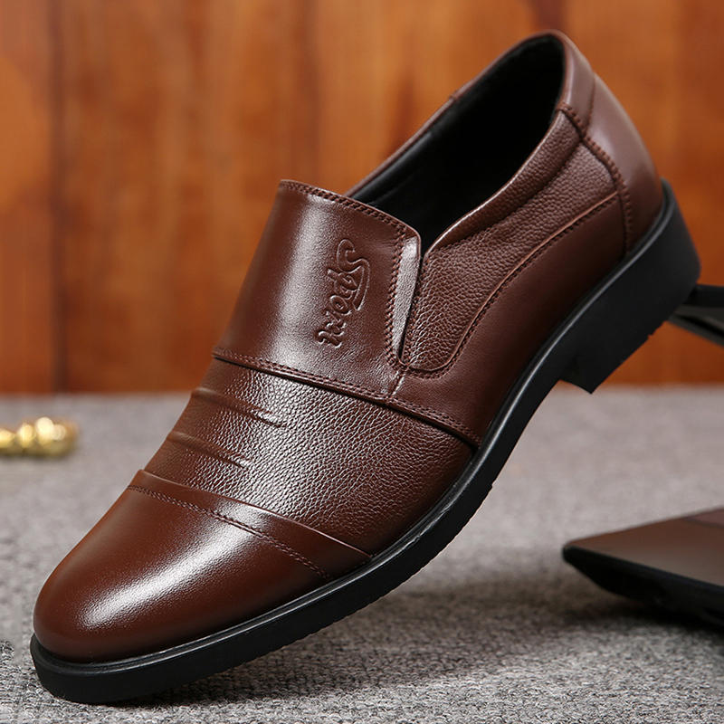 Men Pure Color Genuine Leather Casual Business Oxfords