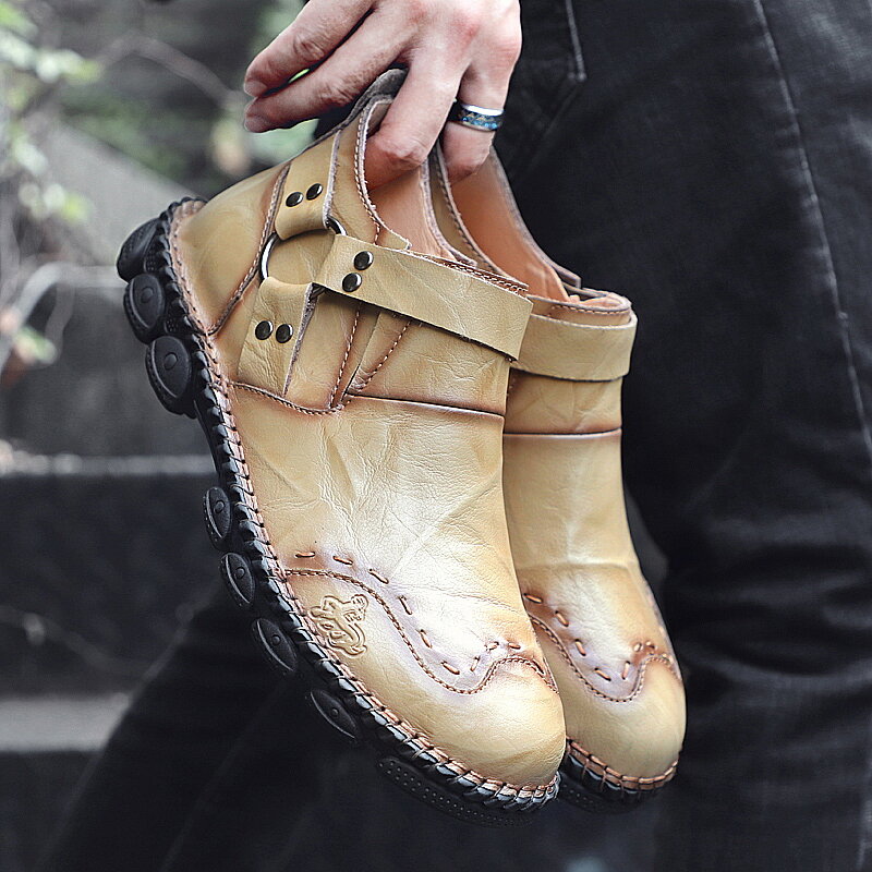 56% OFF on Menico Retro Ferrule Decoration Hand Stitching Boots