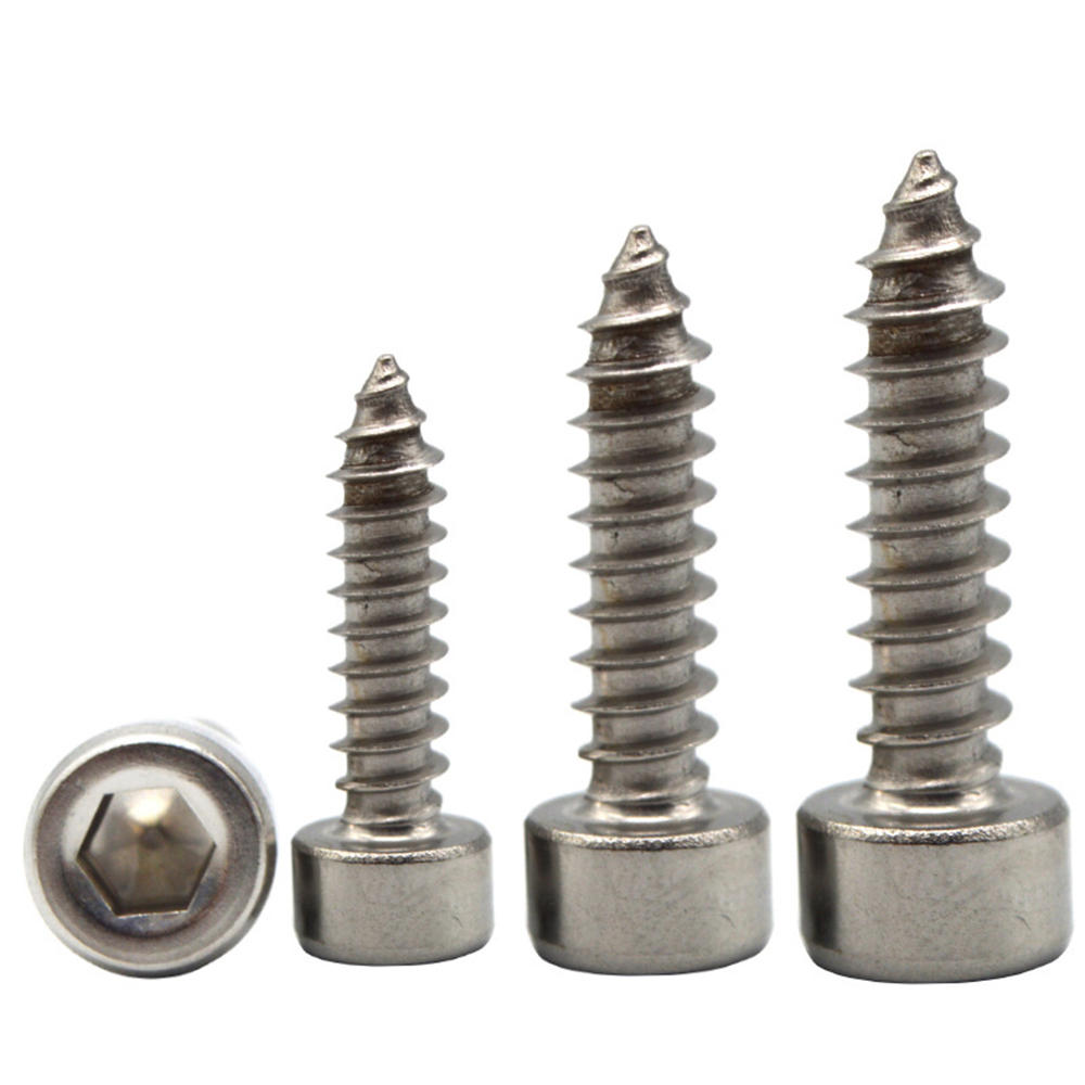 Suleve M4SH6 50Pcs M4 304 Stainless Steel Hex Socket Cylinder Cap Head Self Tapping Screw Wood Screw