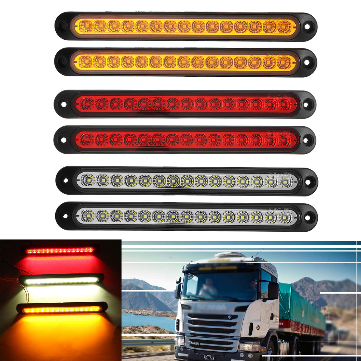 6 stks 15LED achterlicht ultradunne stop achteruit knipperlichten 10-30 v voor trailer truck caravan