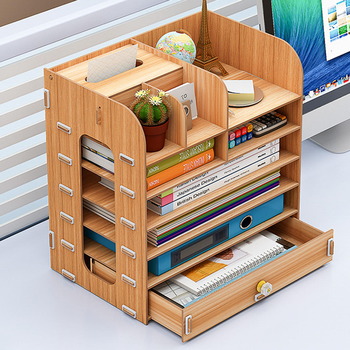 7 layers Desktop Wooden Storage Holder Box Multifunctional Wooden Organizer Makeup Tidy