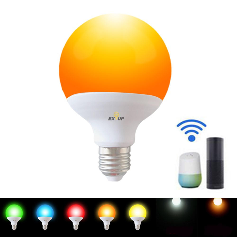 

EXUP AC110V AC220V G95 E26 E27 12W RGB+C+W APP Control LED Smart Bulb Indoor Lighting Work White Amazon Alexa