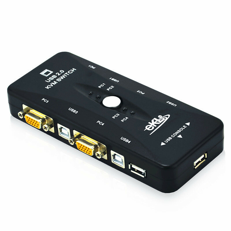 

eKL eKL-41UA 4 USB KVM Switcher 4 in 1 Out USB 2.0 KVM Video Switch Box Hub Adapter Keyboard Mouse Printer Sharing
