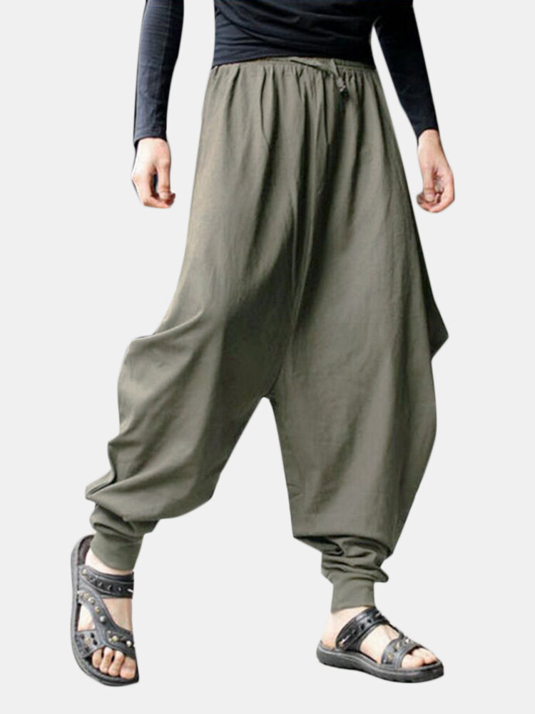 Casual cotton linen solid color baggy loose harem pants for men Sale ...