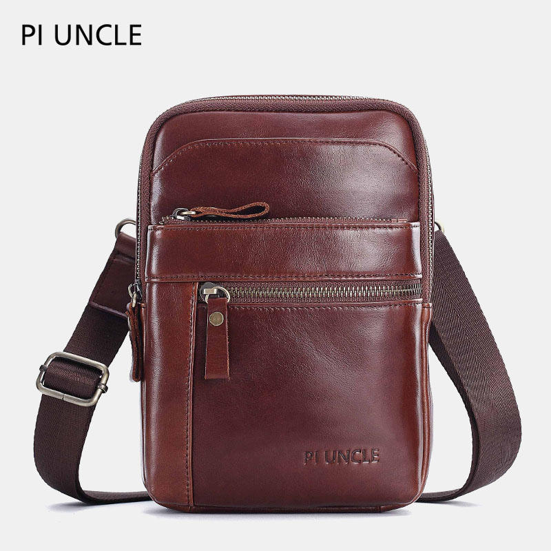 Men Genuine Leather Small Crossbody Bag Phone Bag Chest Bag - US$60.52