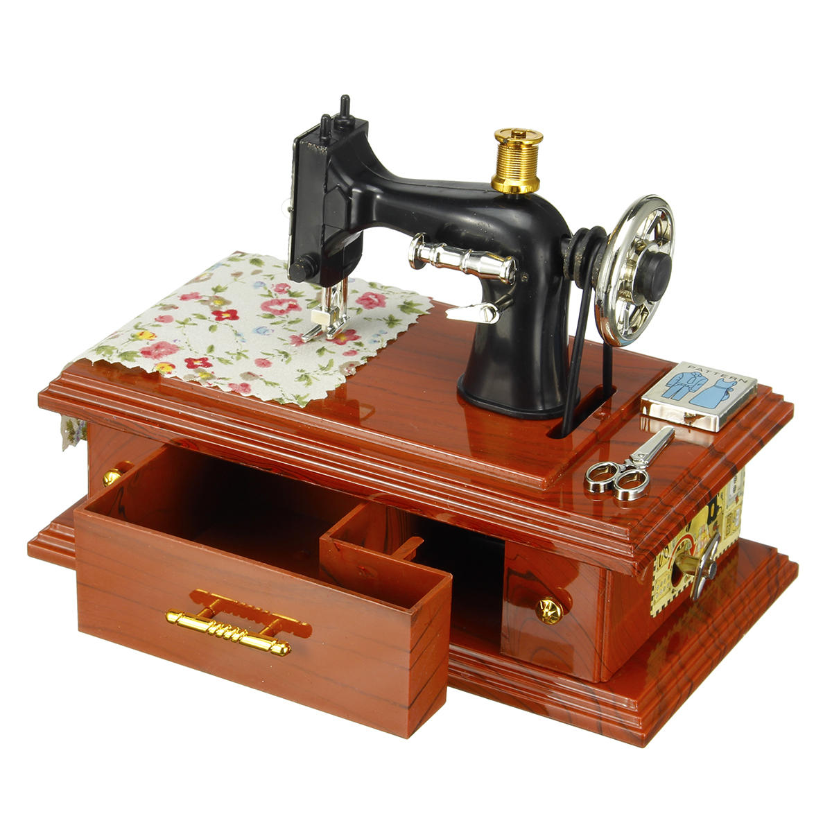 Mini Sewing Machine Clockwork Music Box Retro Vintage Table Home
