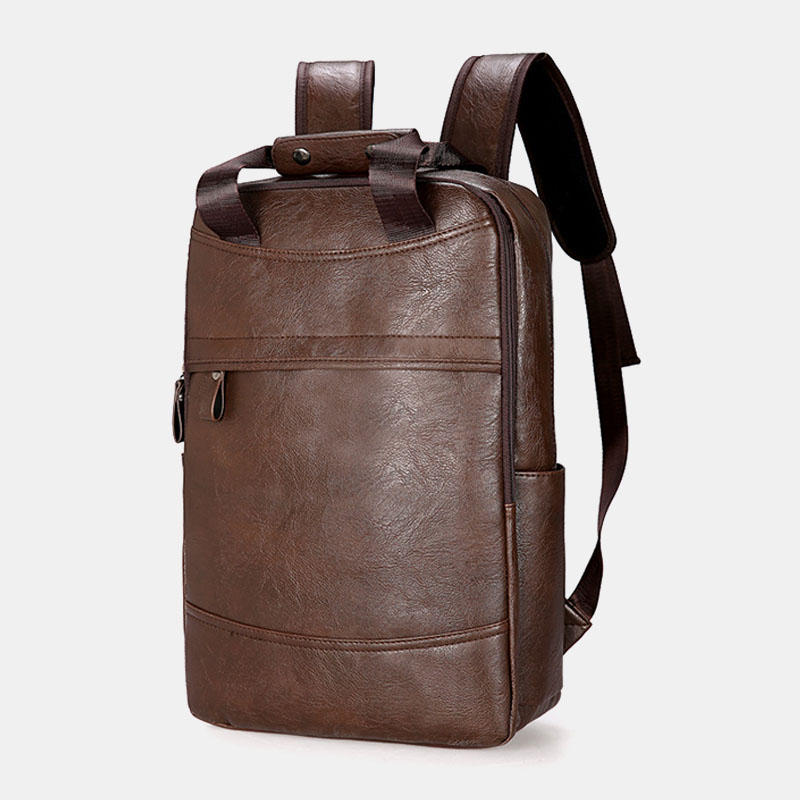 Men Large Capacity Faux Leather Backpack For Outdoor