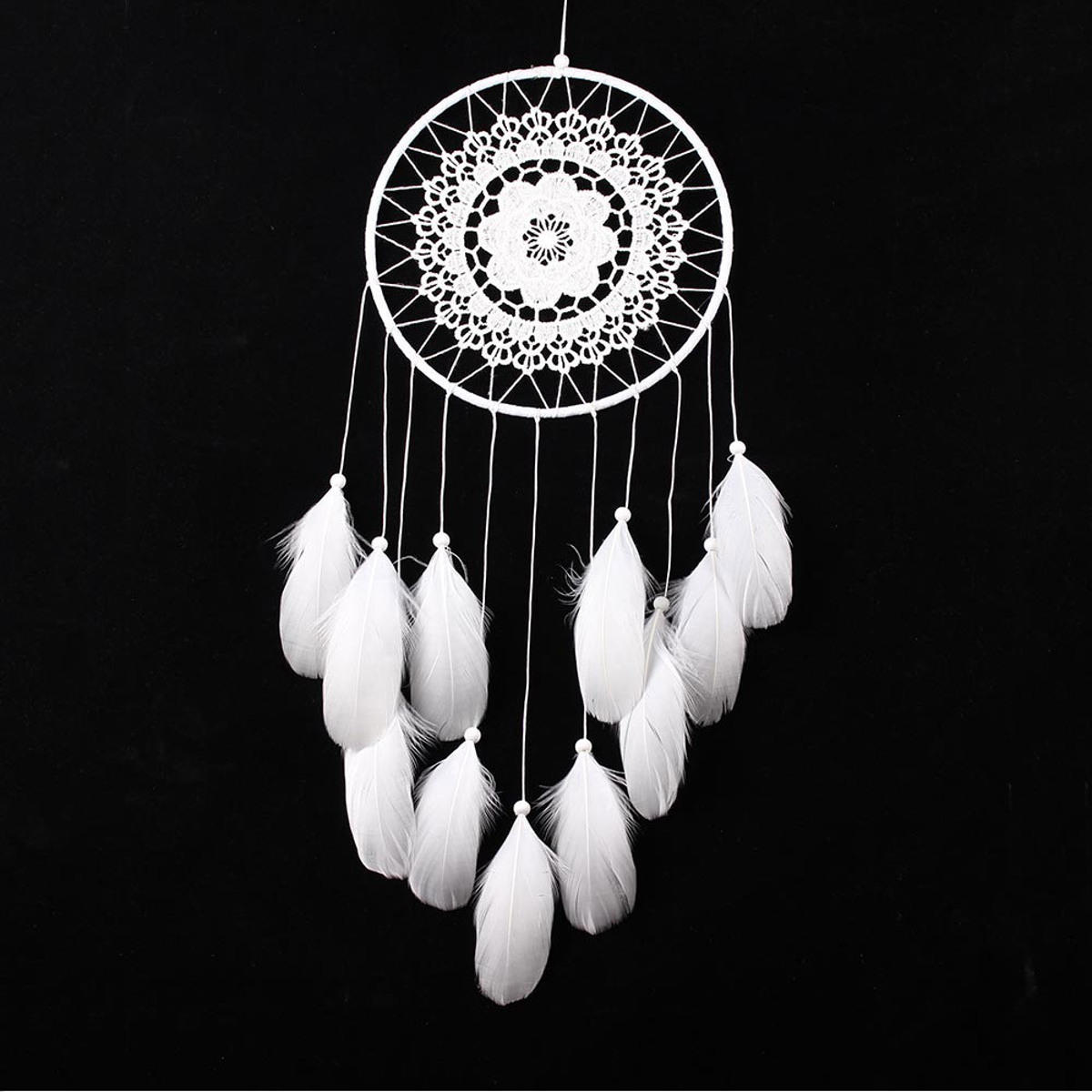 Handmade Lace Dream Catcher with Feathers Wall Hanging Decoration Ornament White