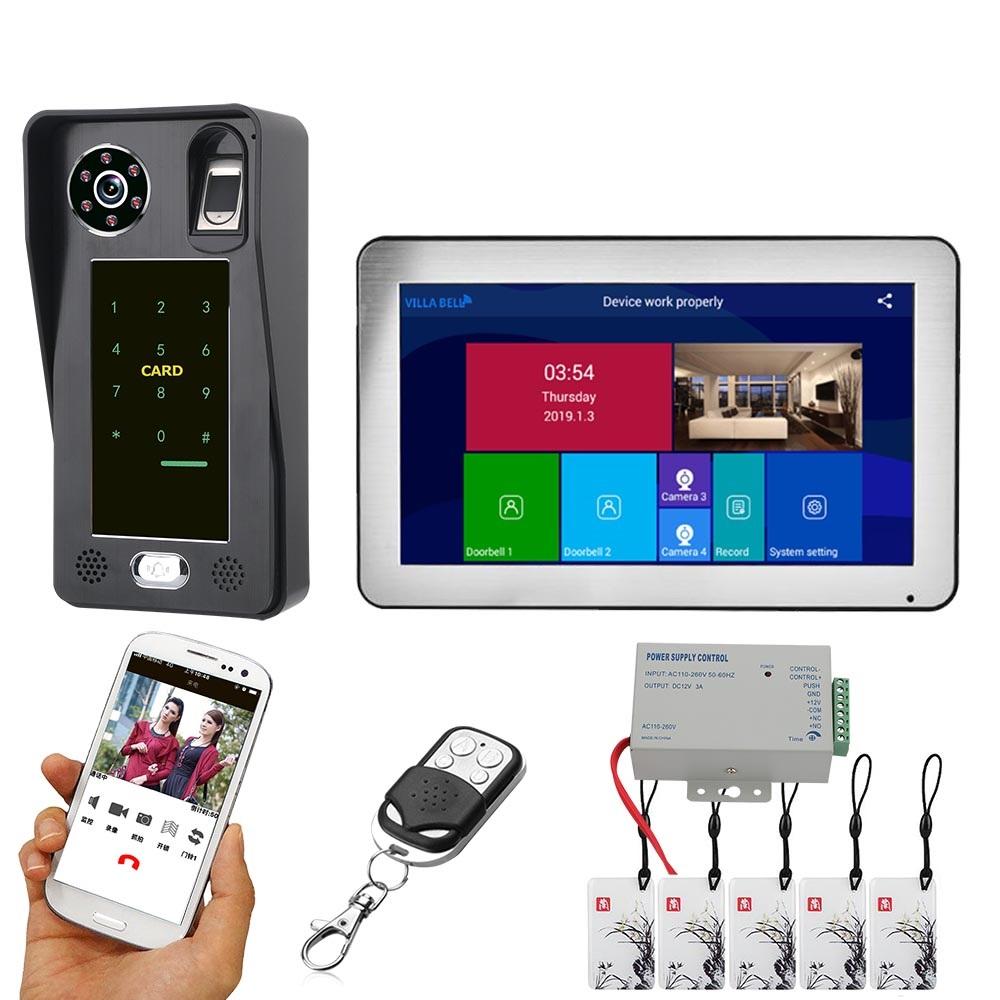 

ENNIO 10 inch Wifi Wireless Fingerprint IC Card Video Door Phone Doorbell Intercom System with Wired AHD 1080PDoor Acc