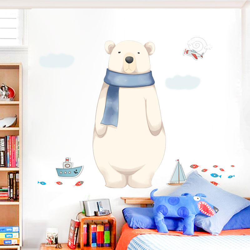 Miico FX82027 2 stuks cartoon muursticker schattige ijsbeer afdrukken kinderkamer en kleuterschool d