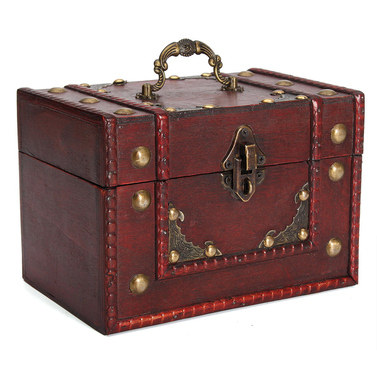 

Vintage Wooden Storage Box Desktop Books Files Jewelry Sundries Organizer Storage Case Retro Box with Lock