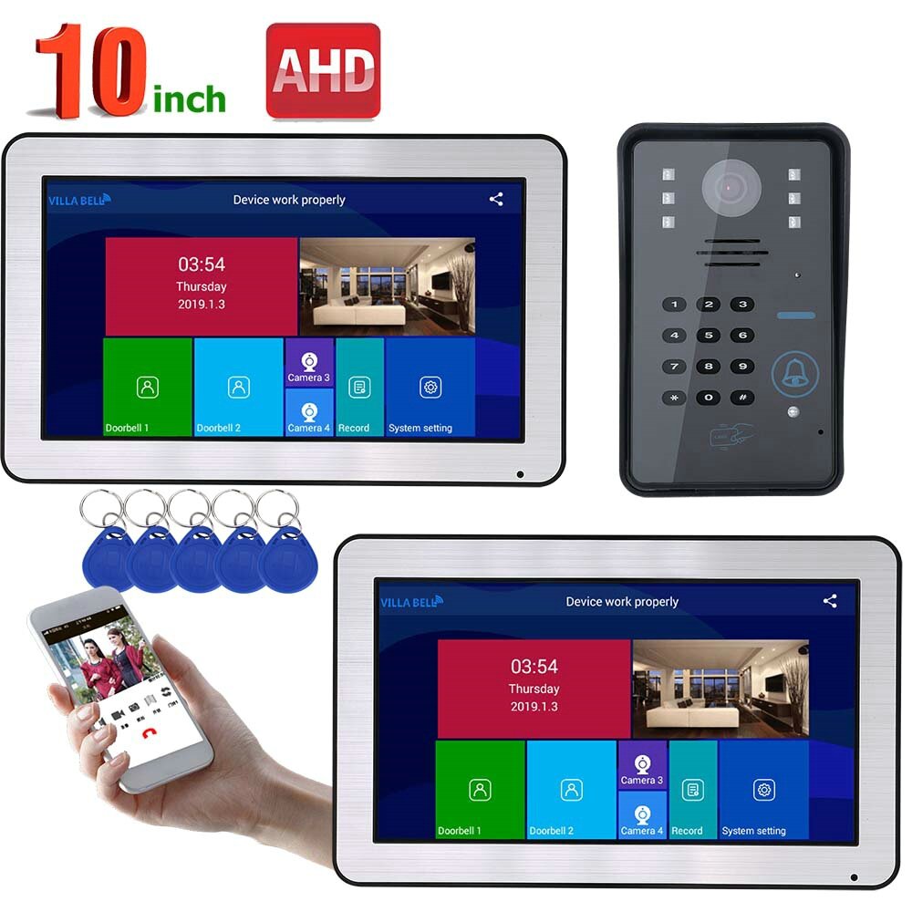 

ENNIO 10 inch 2 Monitors Wired / Wireless Wifi RFID Password Video Door Phone Doorbell Intercom Entry System with AHD 72