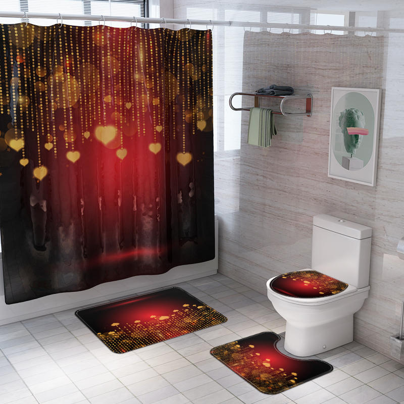 

Honana 4PCS Bathroom Waterproof Shower Curtain Toilet Seat Covers Pedestal Rug Bath Mat Bathroom Decor
