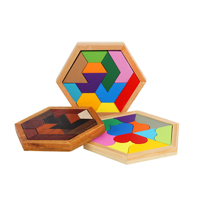 Placa de madeira Quebra-cabeça Crianças Educacional Matemática Tangram Jigsaw Puzzle Toy Puzzles Jogo Brinquedos para Ad