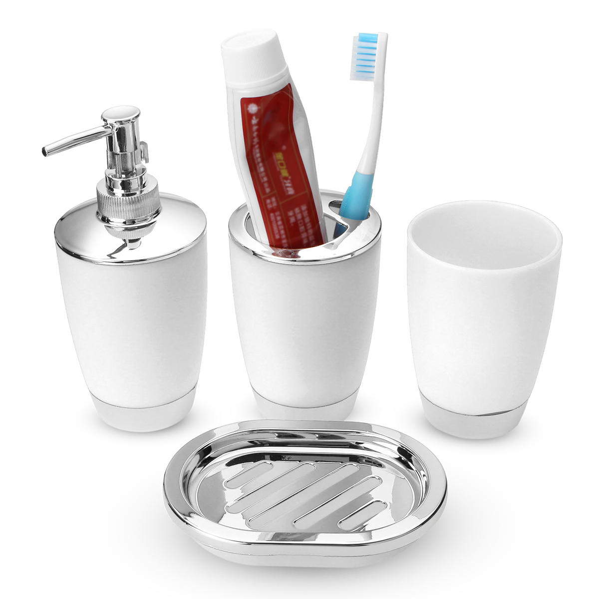 4 stuks Plastic Badkamer Set Beker Tandenborstelhouder Zeepbakje Dispenser Fles Wasruimte Accessoire
