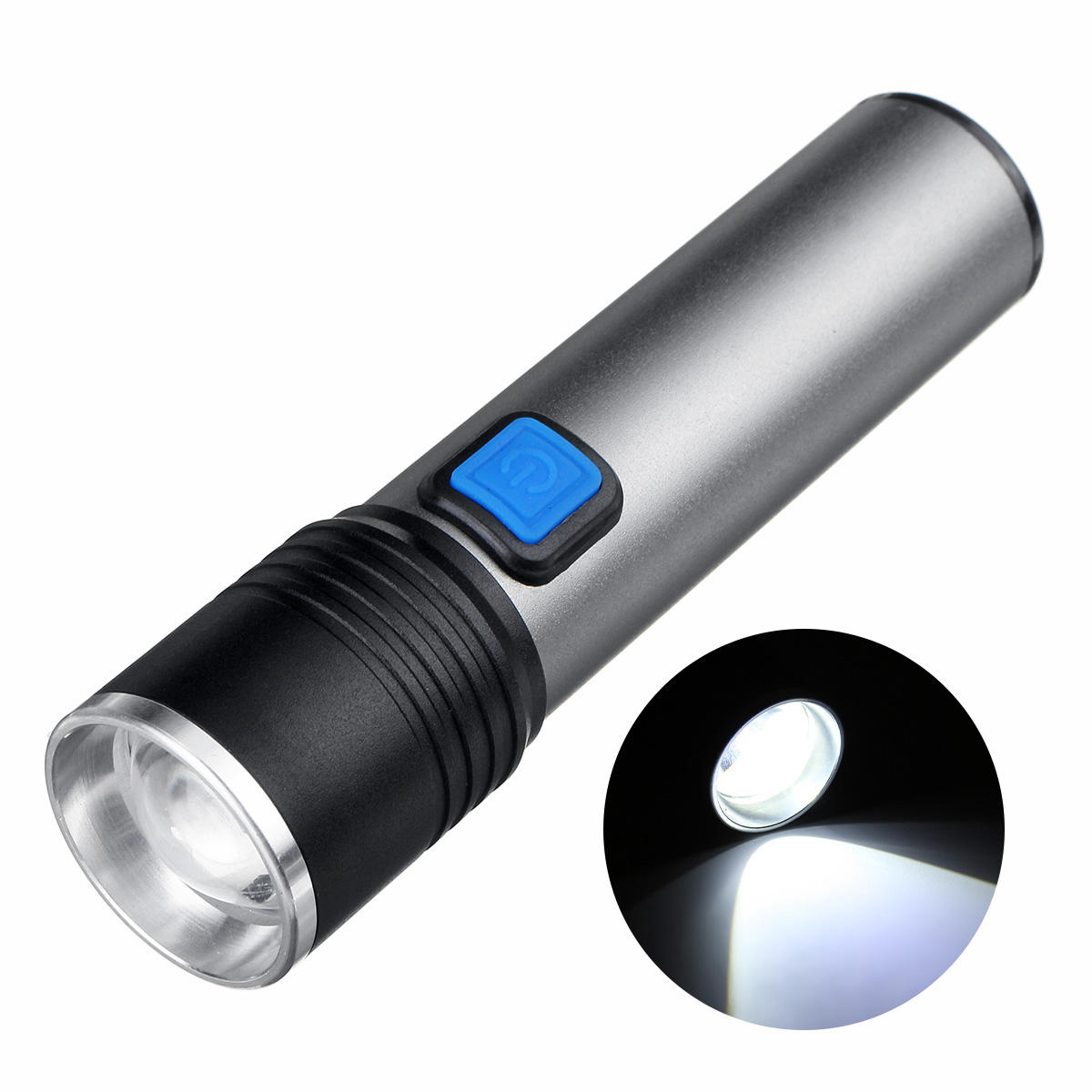 

3 Modes Zoomable USB Rechargeable Portable EDC Flashlight Built-in 18650 MINI High Brightness LED Torch