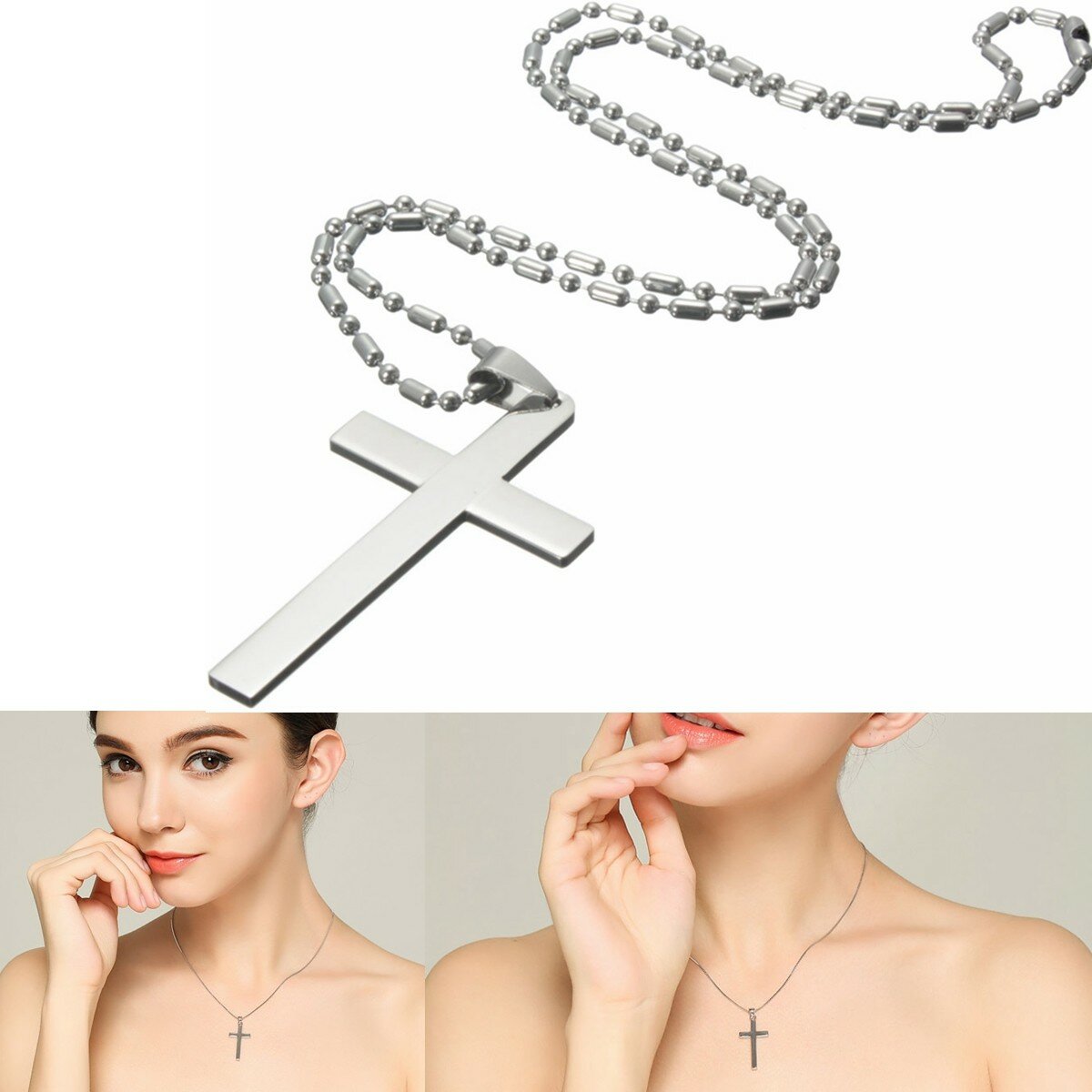 20'' Stainless Steel Chain Cross Silver Pendant Necklace Jewelry Christmas Gift