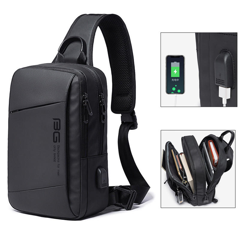 BANGE BG-22002 USB Shoulder Bag 9.7inch Laptop Bag Crossbody Bag Men Camping Travel Bag