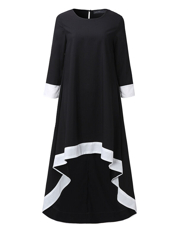 Women Stripe Irregular Hem Swallowtail Long Sleeve Elegant Dress