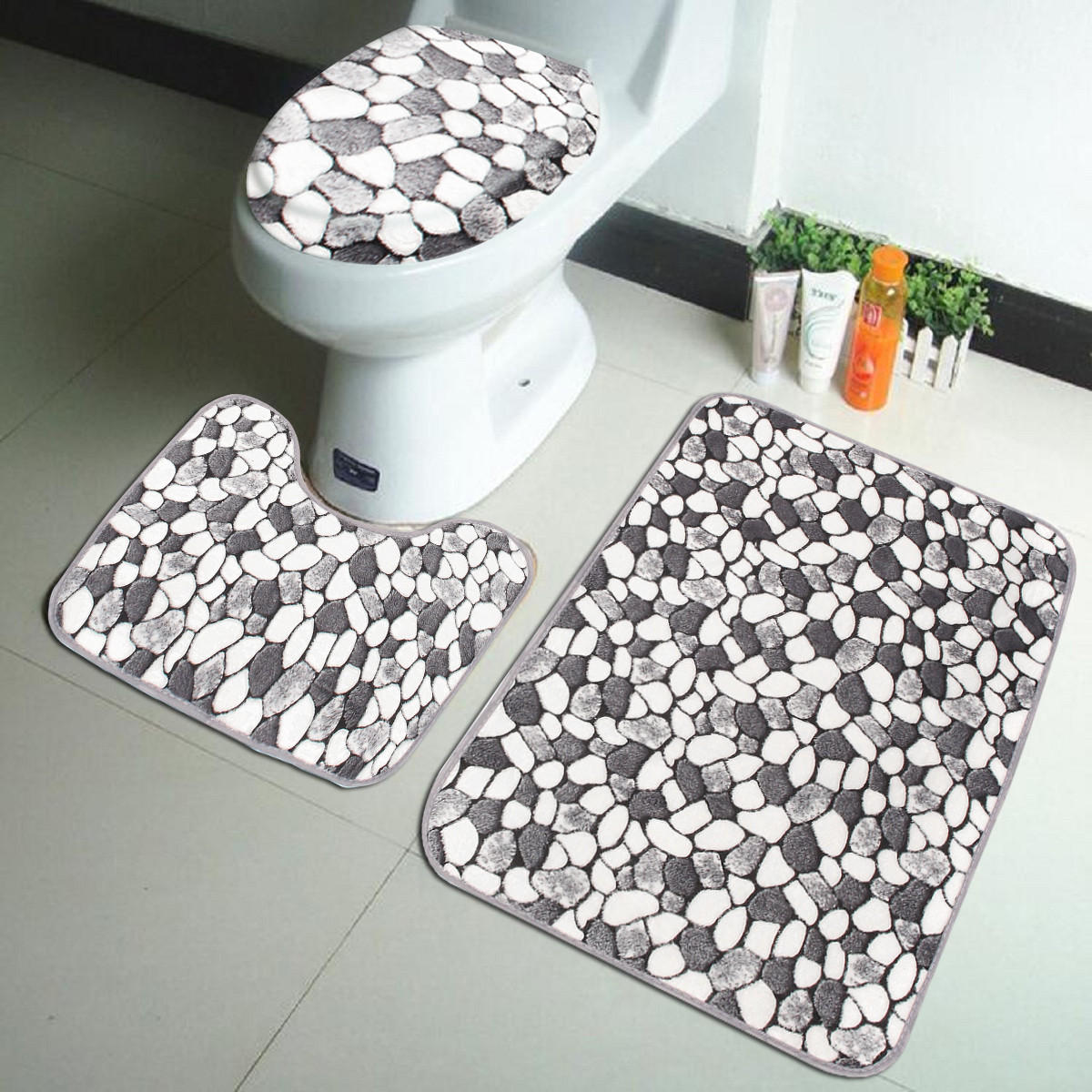 3 قطع حجر نمط قابل للغسل المضادة للانزلاق Soft الحمام الركيزة البساط غطاء المرحاض غطاء الحمام الطابق حصيرة مجموعة