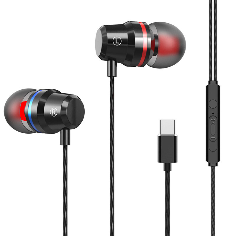 

Type-c Metal In-ear Earphone Heavy Bass Wired Control Headphone Stereo Music HIFI Sport Headset With Mic for