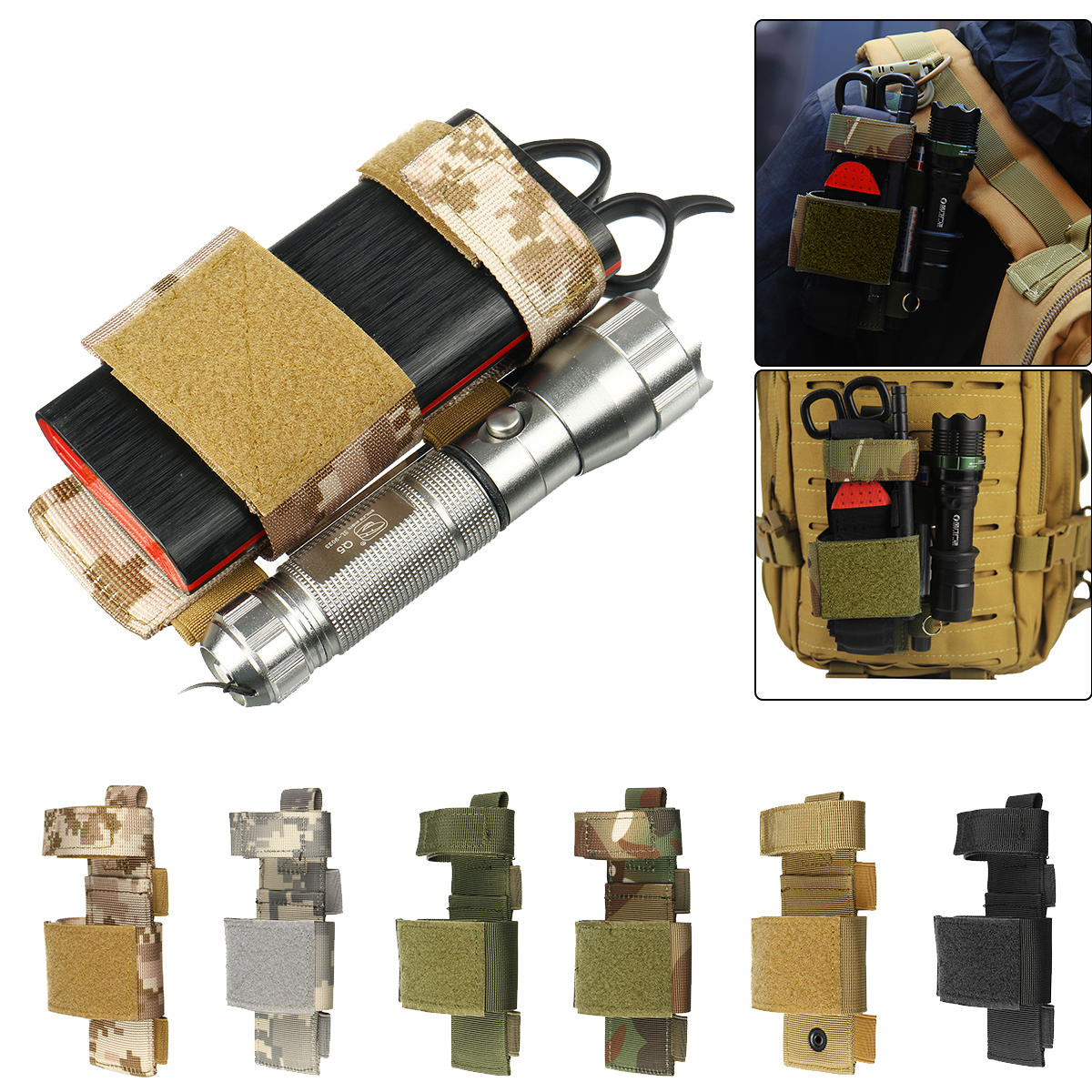Borsa tattica in nylon per esterni con clip per torcia, fibbia per lacci di primo soccorso, applicazione di combattimento per lesioni di emergenza.