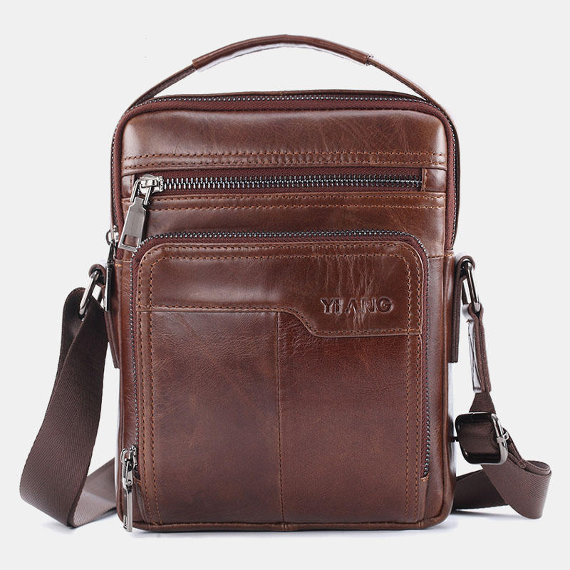 Men Genuine Leather Large Capacity Shoulder Baq Crossbody Bag