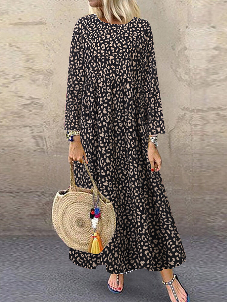 Maxi-jurk met luipaardprint en lange mouwen voor dames