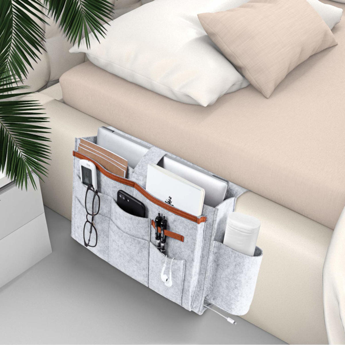 Hanging Bag Bedside Storage Organizer Bed Felt Pocket Sofa Phone Holder