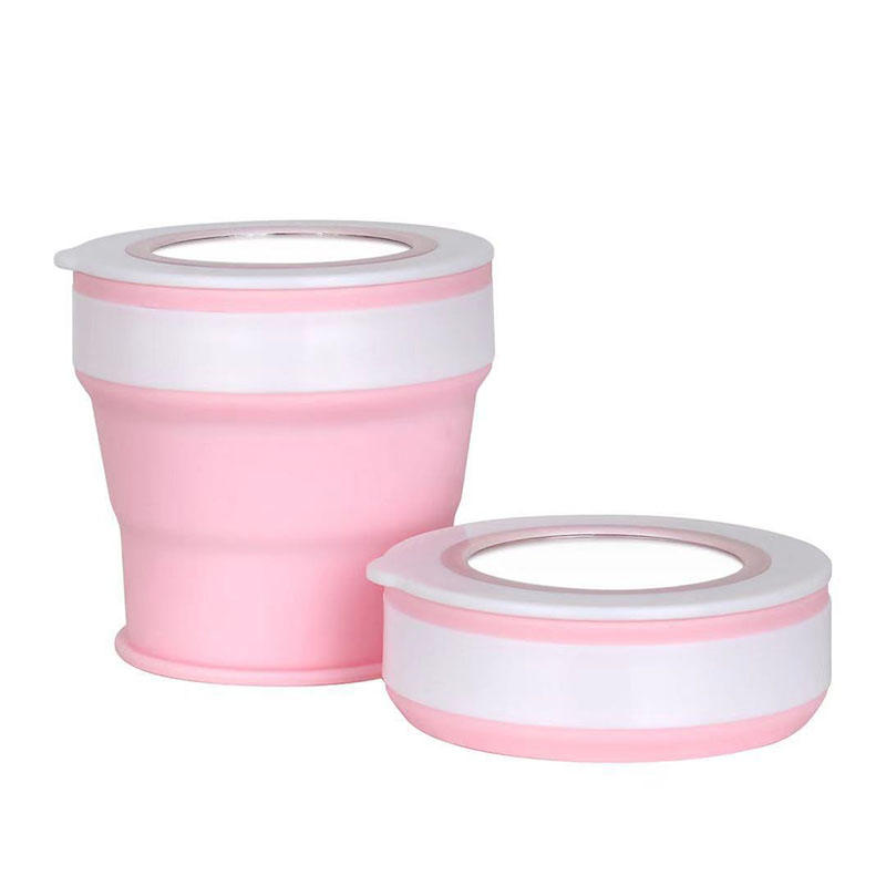 280ML Large-capacity Folding Water Cup Silicone Material with Makeup Mirrors