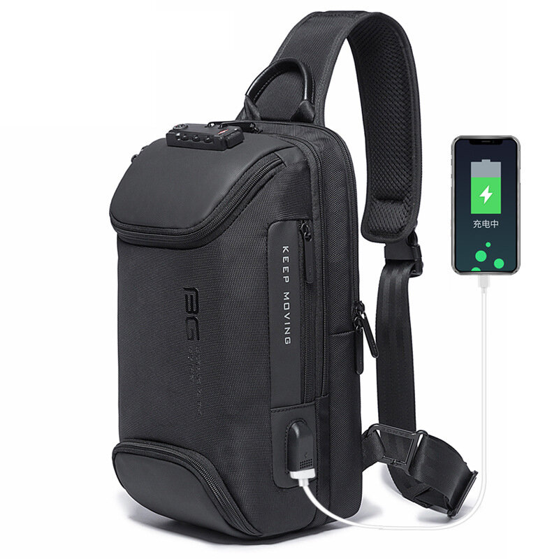 BANGE Anti-kradzieżowa torba na ramię z zamkiem TSA, wodoodporna, z ładowaniem USB, męska torba na podróże i przechowywanie