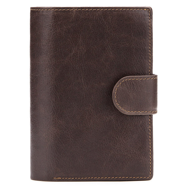 

Men Passport Bag 9 Card Slots Photo Holder Genuine Leather Oil Wax Business Short Wallet